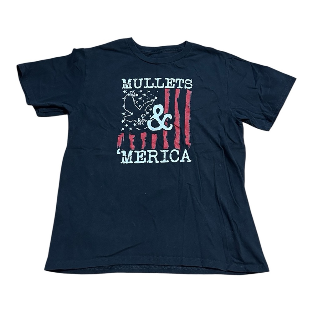 Mullets & 'Merica Graphic Tee Navy with Red & White Print Size Youth Large
